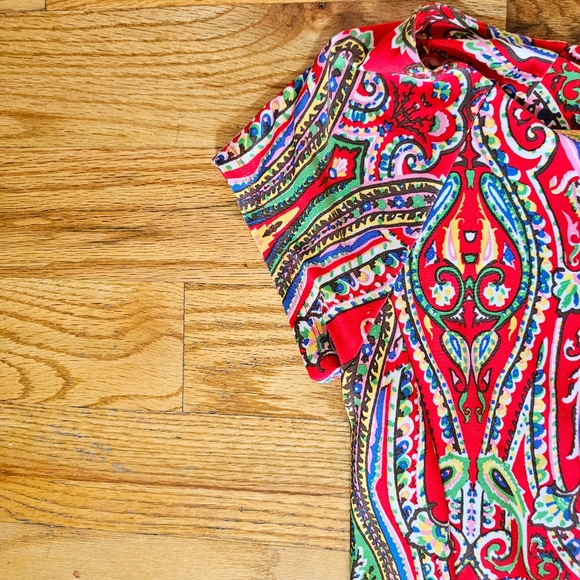 Lauren Ralph Lauren Size M Colorful Red Paisley Skater Dress Stretchy Short - Picture 5 of 7
